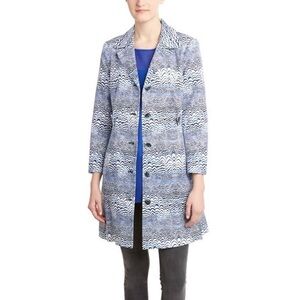 Trina Turk Lee Print Coat Jacket Size 14 Blue White